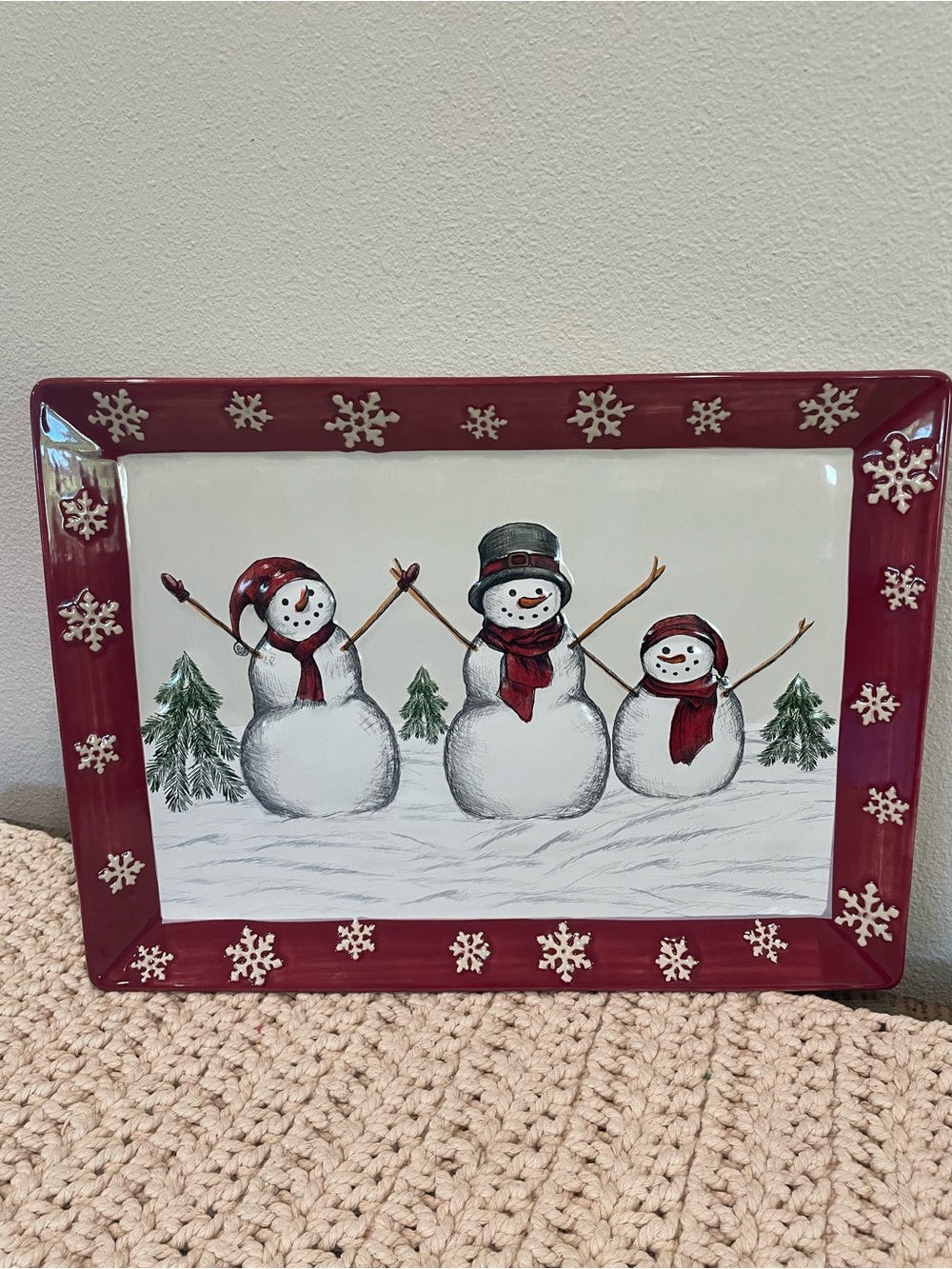 St. Nicholas Square Red and White Snowman Platter